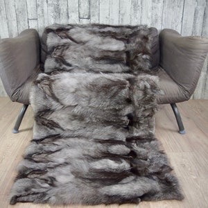 Luxury frost fox fur blanket throw, cozy and fluffy genuine fur blanket