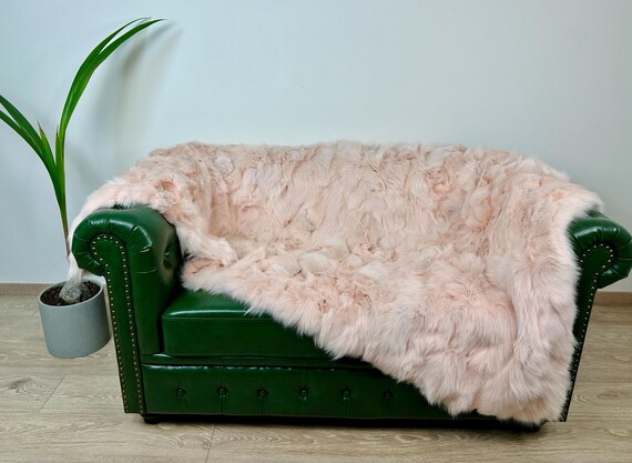 Real Pink Fur Blanket, luxury fur throw, baby pink fur blanket, Elegant Fur Bedspread