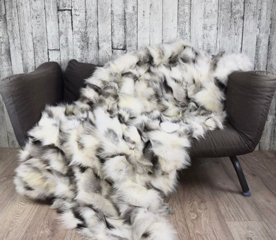 Luxury Platinum Fox Fur Blanket – Cozy Fluffy Throw, Genuine Real Fur Blanket, Elegant Home Decor