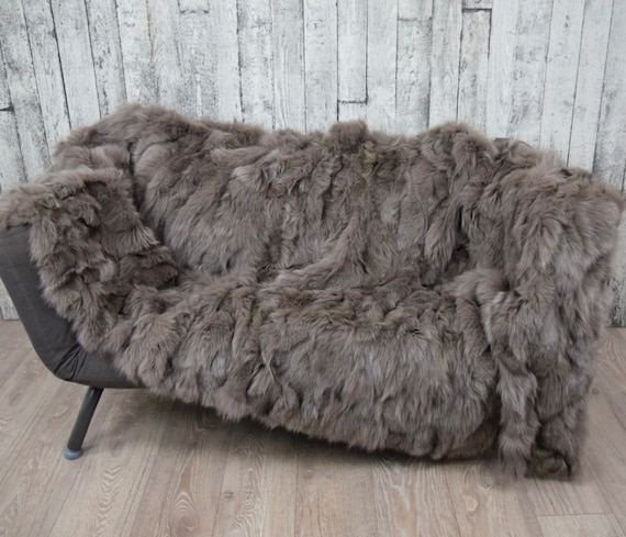 Luxury fox fur blanket throw, cozy and fluffy genuine fur blanket