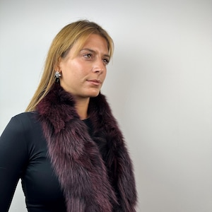 Burgundy Fox Fur Scarf: Handmade Cozy Collar