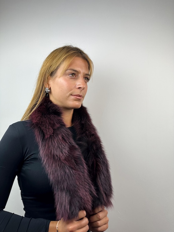 Fur scarf, burgundy fox fur scarf, fur collar, cozy and fluffy collar
