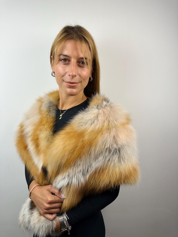 Real Fur Shawl, Fur stole Wrap, Fox Fur Etole Bolero, Red Fox Stole, fur stole
