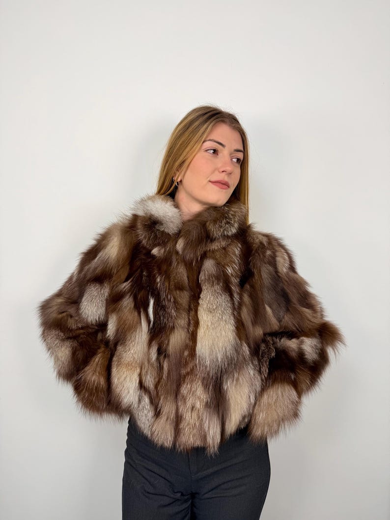 Elegant Crystal Fox Fur Cropped Jacket: Genuine Fur Winter Coat - Etsy