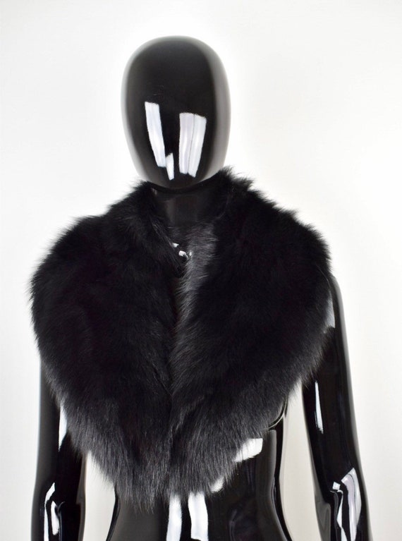Black Fox Fur Collar – Real Fur Stole, Detachable Fluffy Collar for Coats, Jackets & Winter Outfits