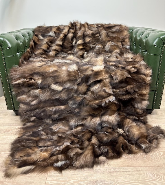 Real Crystal Fox Fur Blanket, Real fur fox blanket throw, luxury fur bedspread