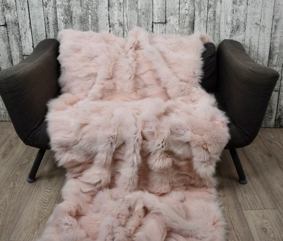 Real Pink Fur Blanket, fox fur blanket, baby pink fur blanket throw
