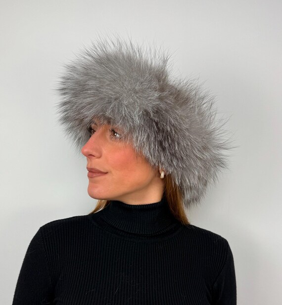 Real Fur Headband, Silver Fox Fur Headband, Warm and Fluffy Fur Headband
