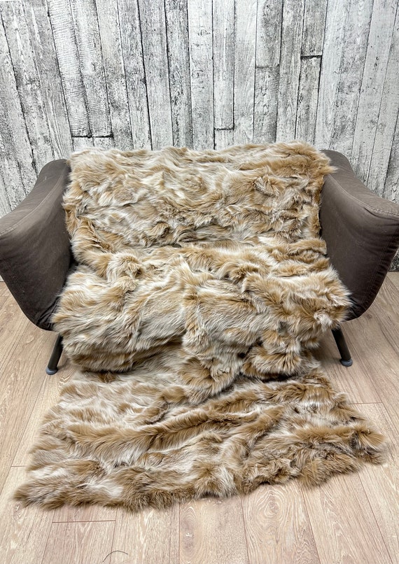 Snow Top Fox Fur Blanket Throw, real fur blanket throw, genuine fur blanket, luxury fur bedspread