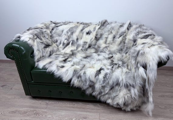 Real Platinum Fox Fur Blanket, Fluffy Fur Throw, Real Fur Fox, Fur Bedspread