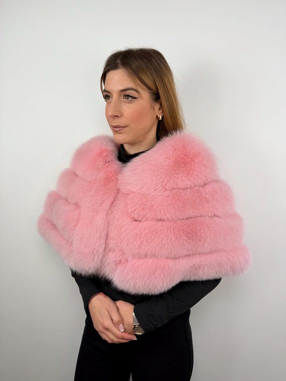 Elegant Pink Fox Fur Shawl, Fur Wrap, Luxury Fur Wrap, Pink Fur Stole, Fur Capelet