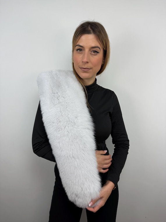 Elegant White Fur Collar, Top Quality White Fur Stole, White Fox Wrap, Bridal Fur Collar, Saga Royal White Fox