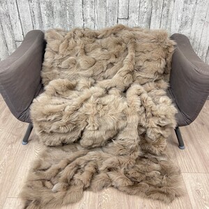 Luxury fox fur blanket throw, cozy and fluffy genuine fur blanket