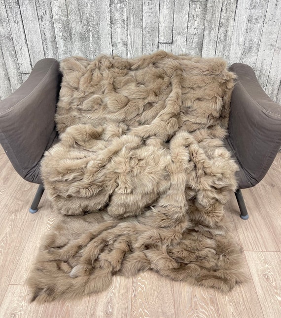 Luxury fox fur blanket throw, cozy and fluffy genuine fur blanket