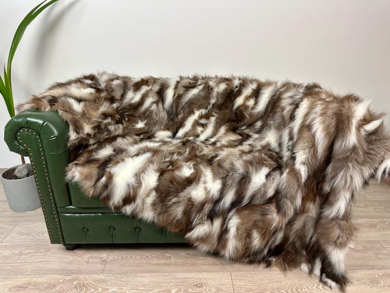Luxury crystal fur blanket, Real fur crystal fox blanket throw, Elegant Fur Bedspread