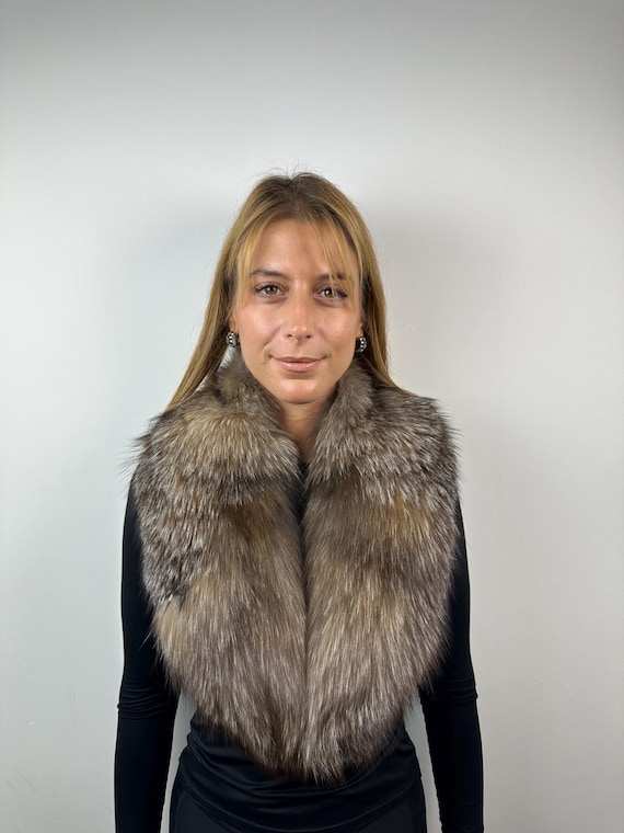 Crystal Fur fox collar, real fur stole, crystal fox collar, cozy and fluffy collar