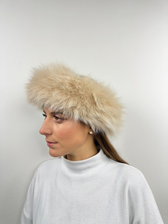Fur Headband, beige Fur headband, neck warmer, head warmer, real fur fox headband