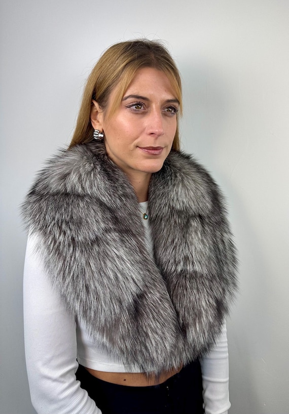 Luxury fur fox collar, real fur stole, fox collar, frost fur fox,