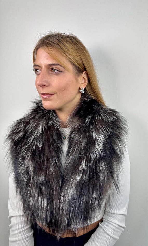 Silver Fox Fur Collar, real fur stole, fox collar, silver fox, fluffy collar