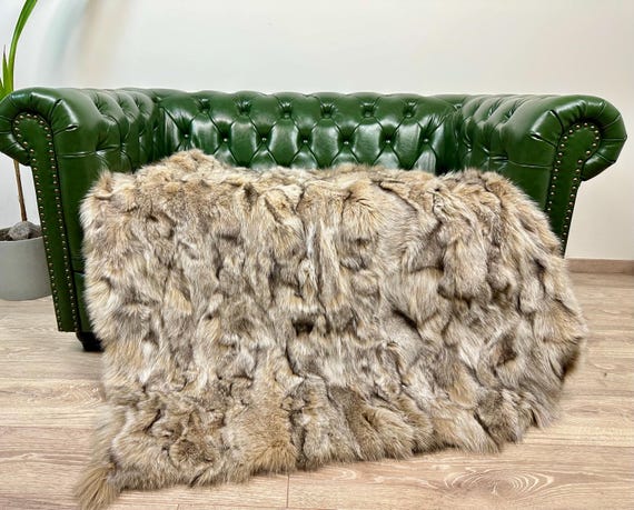 Luxurious Fox Fur Blanket Throw - Genuine fox fur,  Home Decor, fluffy fur blanket