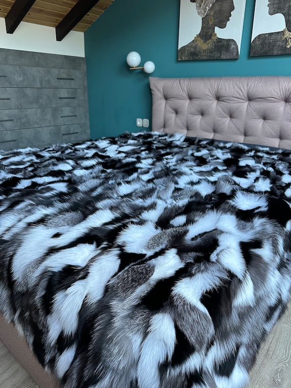 Luxury Fur Blanket Throw, Fluffy Fur Throw, Real Fur Fox Blanket, Fur Bedspread