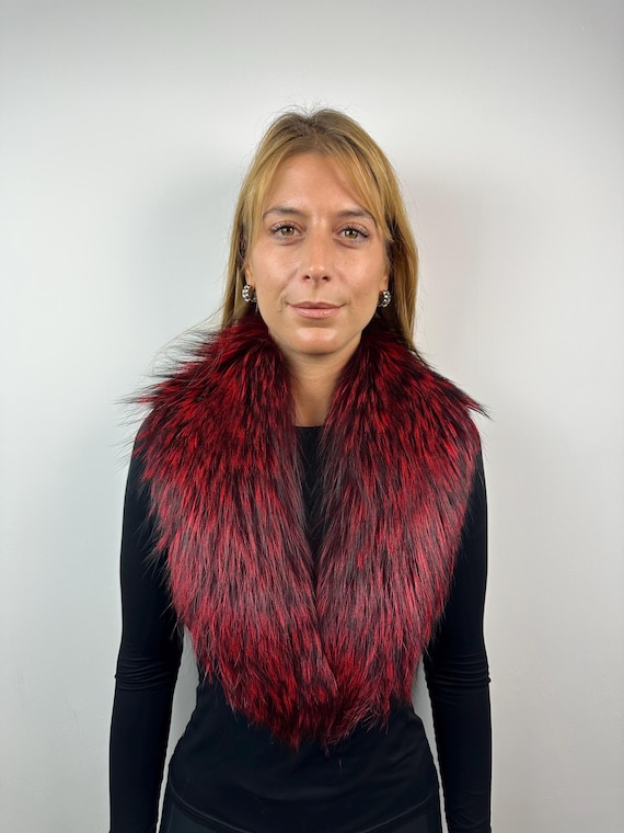 Real Red Fox Fur Collar – Fluffy Fur Stole, Genuine Fox Wrap, Luxury Winter Accessory