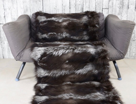 Luxury silver fox fur blanket throw, cozy and fluffy genuine fur blanket