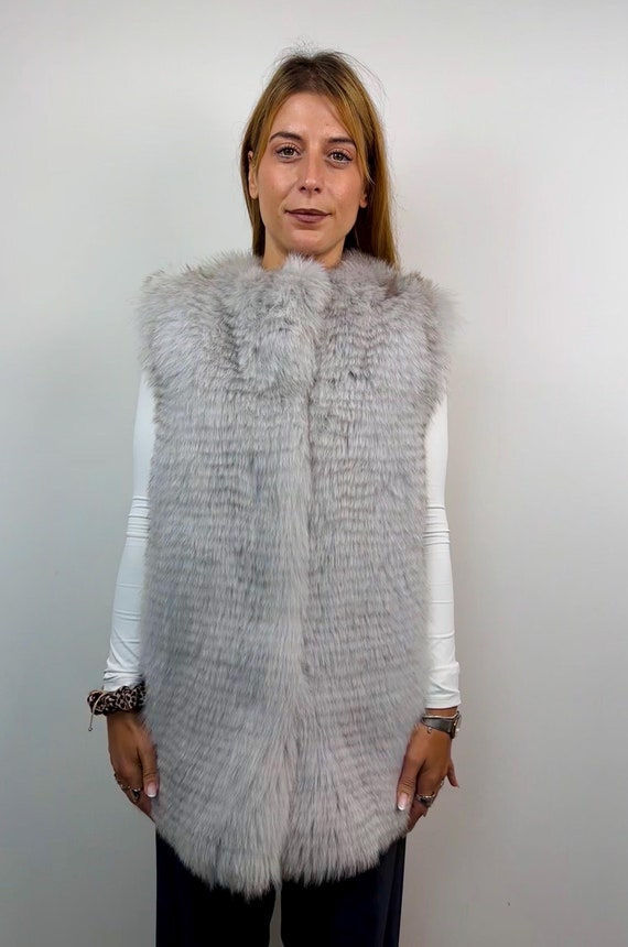 Luxury Gray Fur Vest, Genuine Fur Fox Vest, Real Fox Fur Vest, Elegant Fur Vest