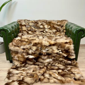 Luxury Crystal Fox Fur Blanket: Handmade Throw, Soft & Cuddly