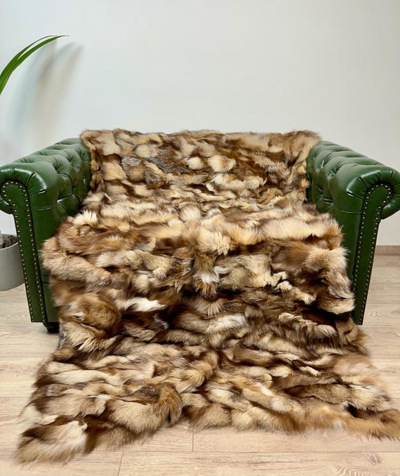 Real Crystal Fox Fur Blanket, real fur blanket throw, luxurious fur blanket