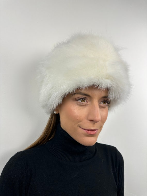 White Fur Hat, White real fur hat, Fox fur hat, warm and fluffy fur hat