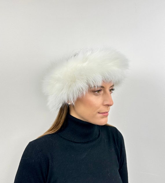 White Fox Fur Headband: Warm Fluffy Neck Warmer