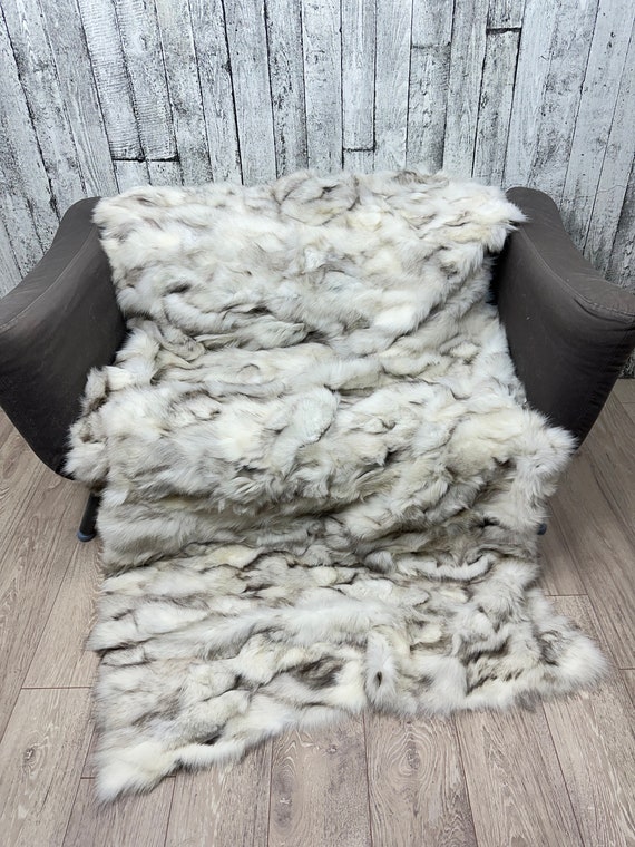 Real blue fox fur blanket throw, luxurious fur blanket, cozy  fur throw, warm blanket