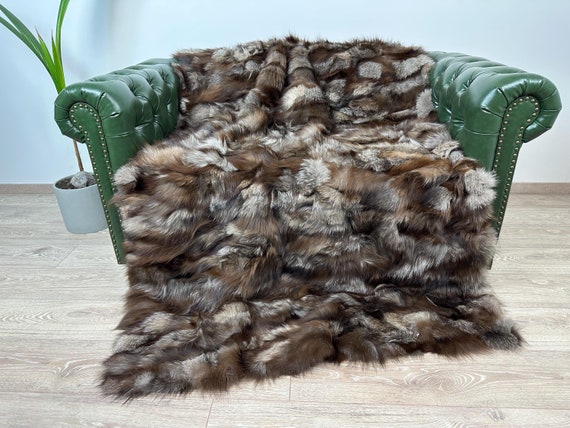 Real Crystal Fur Blanket Throw, Fur Crystal Fox Blanket, Genuine Fur Throw Blanket