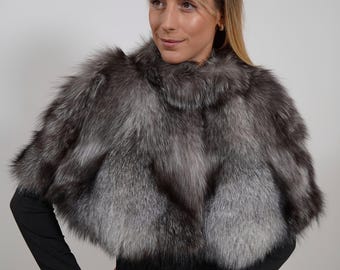 Luxury Fur Stole: Real Frost Fox Fur Shawl, Elegant Cloak collar