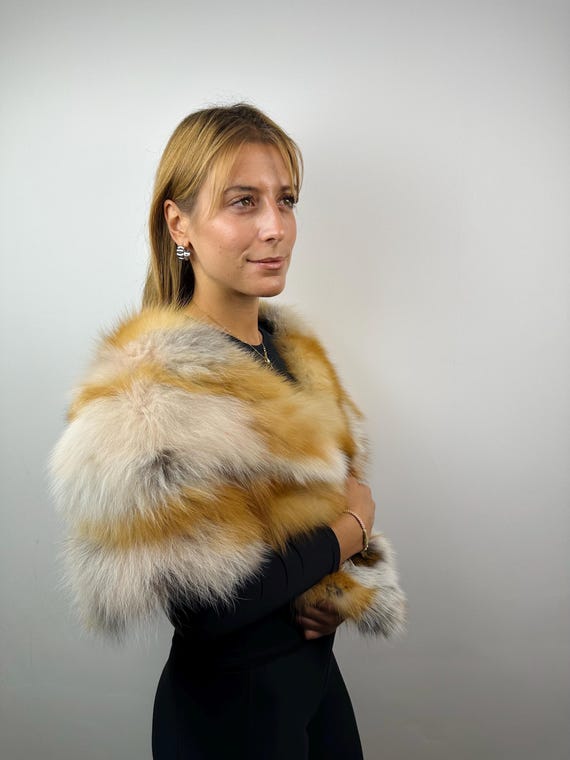 Real Red Fox Fur Shawl – Luxury Fur Stole Wrap, Genuine Fox Bolero, Elegant Fur Étole for Evening or Wedding