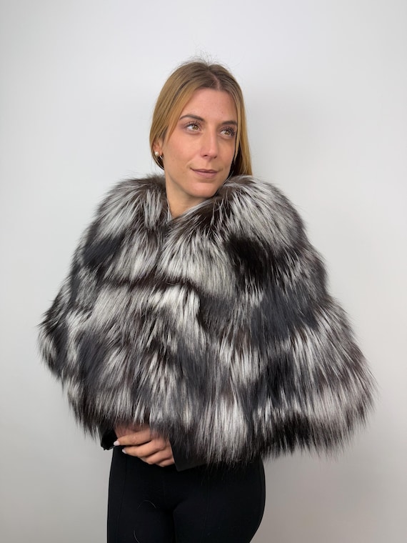 Silver Fox Fur Stole, Fur Wrap, Fox Fur Etole Bolero, Fur Stole, Black Fur Shawl, Luxury Fur Shawl, Fur Capelet