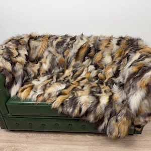 Luxury Cross Fox Fur Blanket: Soft & Cozy Throw, Handmade in Greece