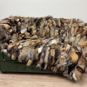 Luxury Real Cross Fox Fur Blanket Throw – Handmade in Greece – Natural Fur Bed Cover