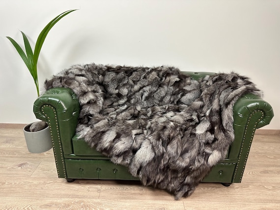 Real frost fox fur blanket, Elegant fur throw, Luxury fur bedspread
