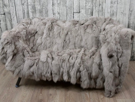 Luxury fox fur blanket throw, cozy and fluffy genuine fur blanket