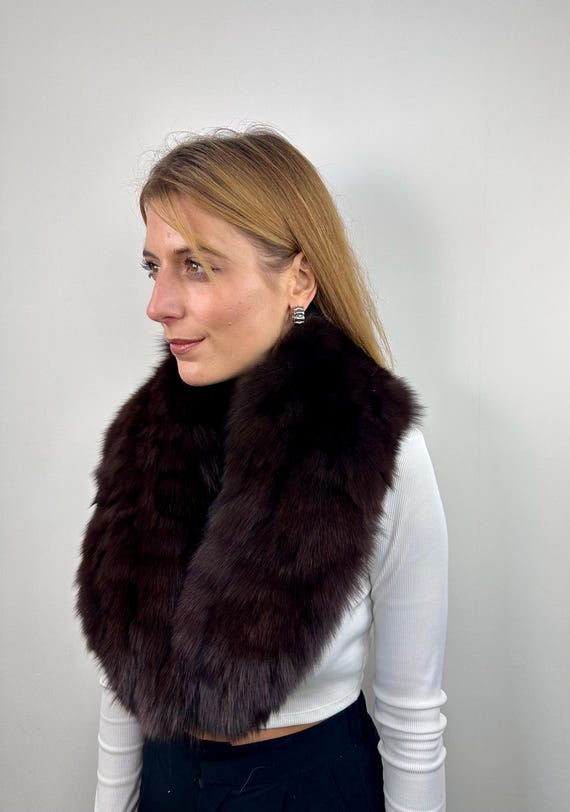Handmade Dark Brown Fox Fur Collar: Luxury Stole