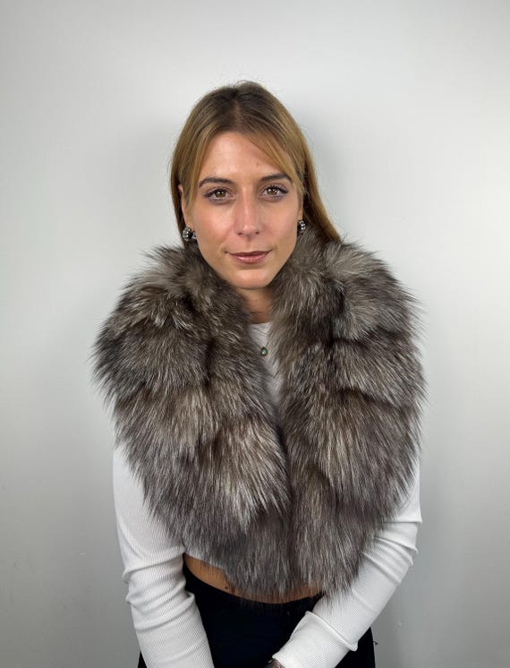 Real fur collar, luxury fur stole, fox collar, fluffy fur collar