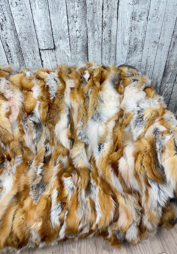 Real red fox fur blanket, luxurious fur blanket, cozy fur throw, warm fur bedspread