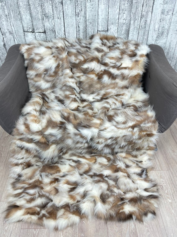 Luxury fox fur blanket throw, real fur blanket, fox fur throw, cozy and fluffy genuine fur blanket