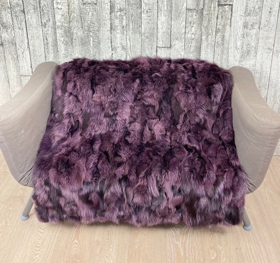 Luxury fox fur blanket throw, cozy and fluffy genuine fur blanket