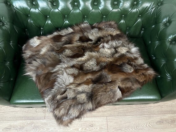 Elegant Crystal Fur Blanket, Real Fur Fox Throw, fur bedspread, Fluffy Fur Blanket