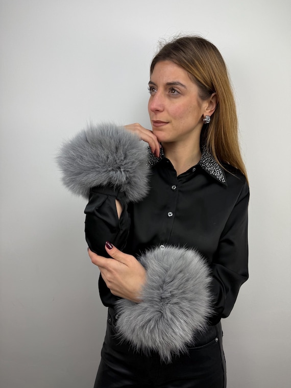 Elegant Fur Cuffs, gray fox cuffs, real fur cuffs, fluffy fur cuffs, wrist warmers