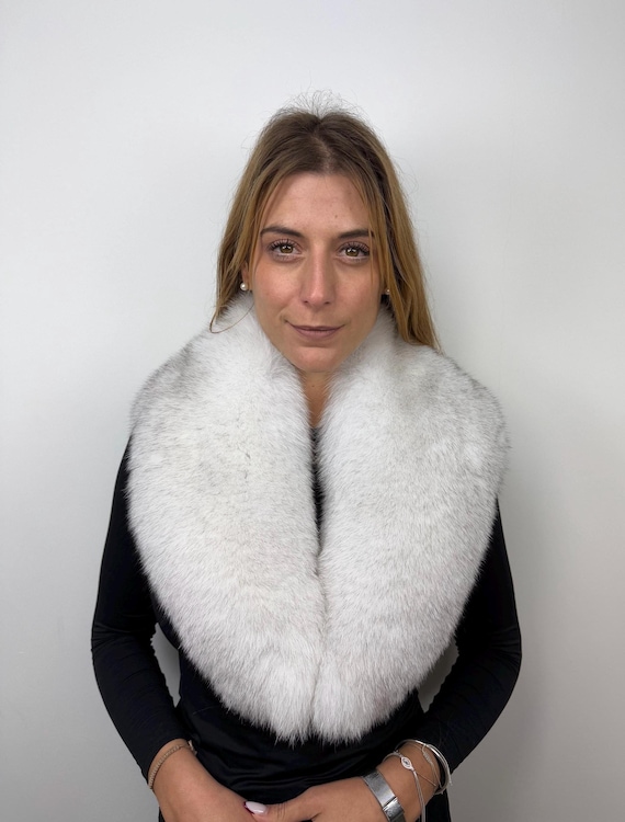 Elegant Fur Fox Collar, Real Fur Stole, Fox Fur Collar, Blue Fox Collar