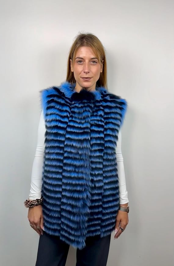 Luxury Blue Fur Vest, Genuine Fur Fox Vest, Real Fox Fur Vest, Elegant Fur Vest